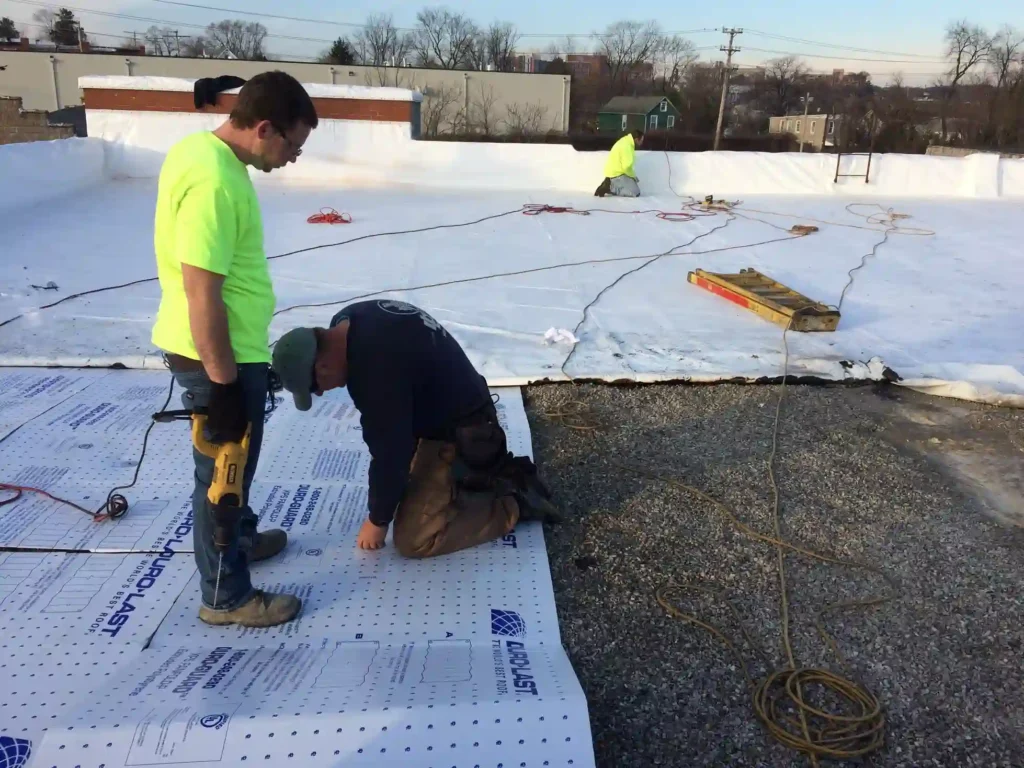 Completed commercial flat roof project by Bel Air Foam & Roofing in Maryland