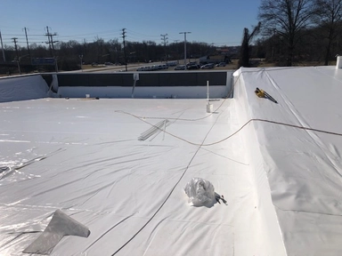 Completed commercial flat roof project by Bel Air Foam & Roofing in Maryland