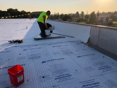 Completed commercial flat roof project by Bel Air Foam & Roofing in Maryland
