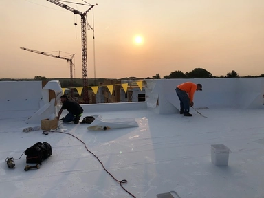 Completed commercial flat roof project by Bel Air Foam & Roofing in Maryland